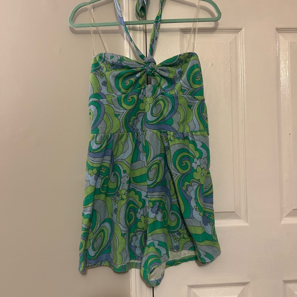 Terry cloth Green and Blue Halter romper